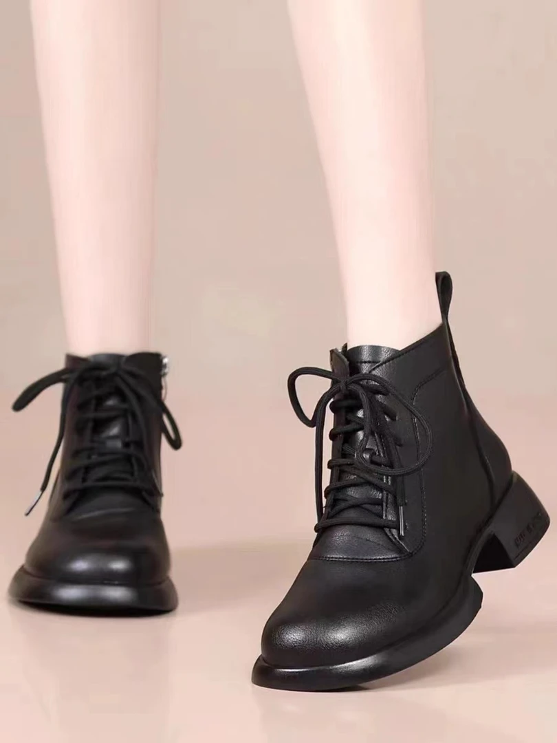 6025马丁靴妈妈款2024新款春秋真皮软底软面马丁靴