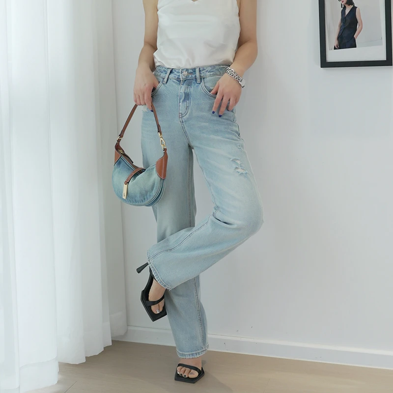 JADE SHADW/翡翠影直筒长裤显瘦休闲夏季春夏高腰牛仔裤W1201