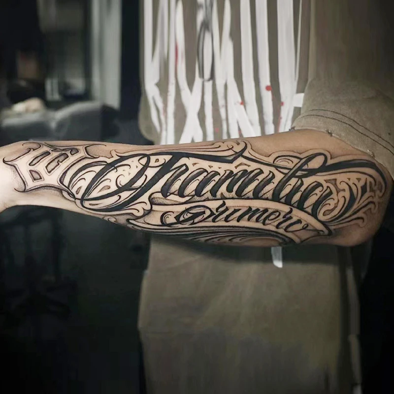 【花体家庭第一】果汁纹身贴纸草本半永久防水男款不反光逼真持久