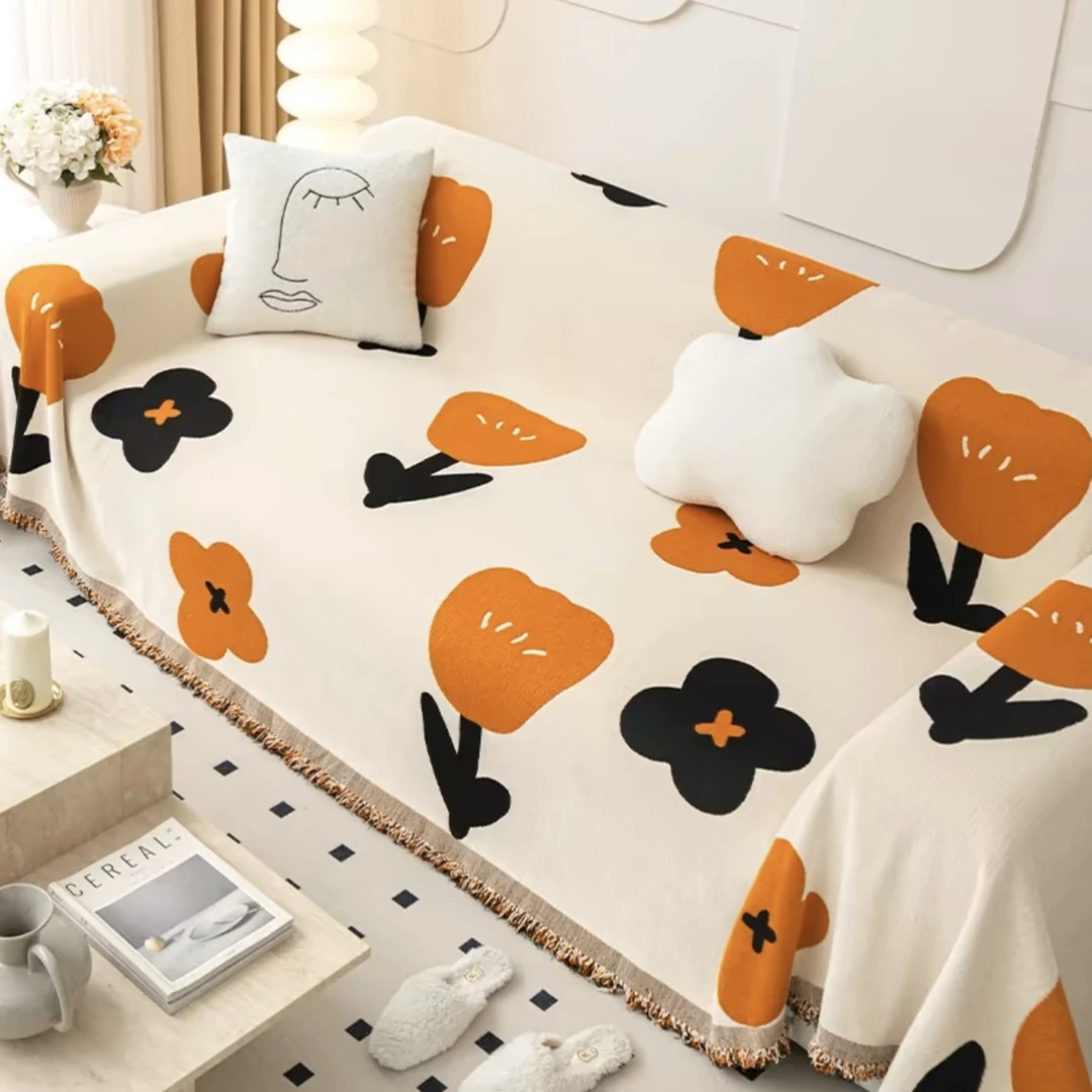 四号链接高货蘑菇花防滑一片式沙发巾加厚加密网红全盖盖布巾