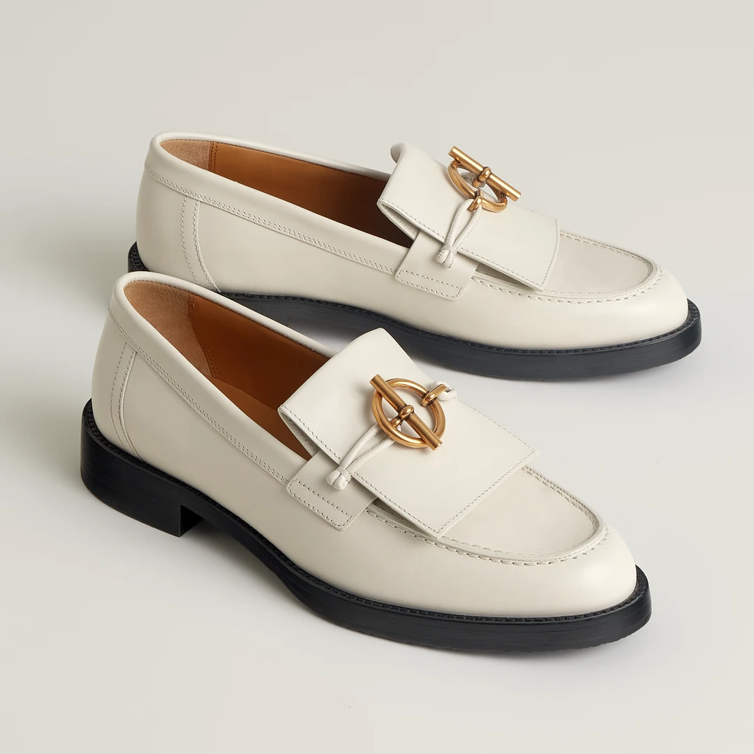 全新未使用 Hermes/爱马仕 白色航海乐福鞋36.5码
