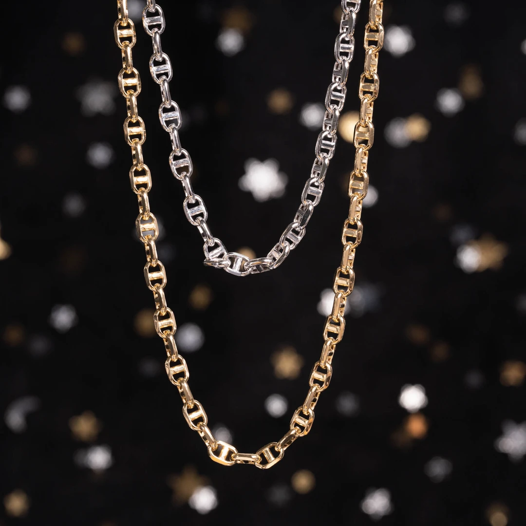 「猪鼻子日字链」意大利18KAU750美拉德轻奢切面项链/多样性发其一