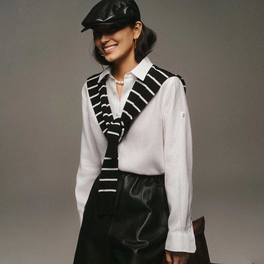 小虫老钱亚麻衬衫不易皱工艺重磅雨露麻微宽松长袖衬衫-T24QCS070