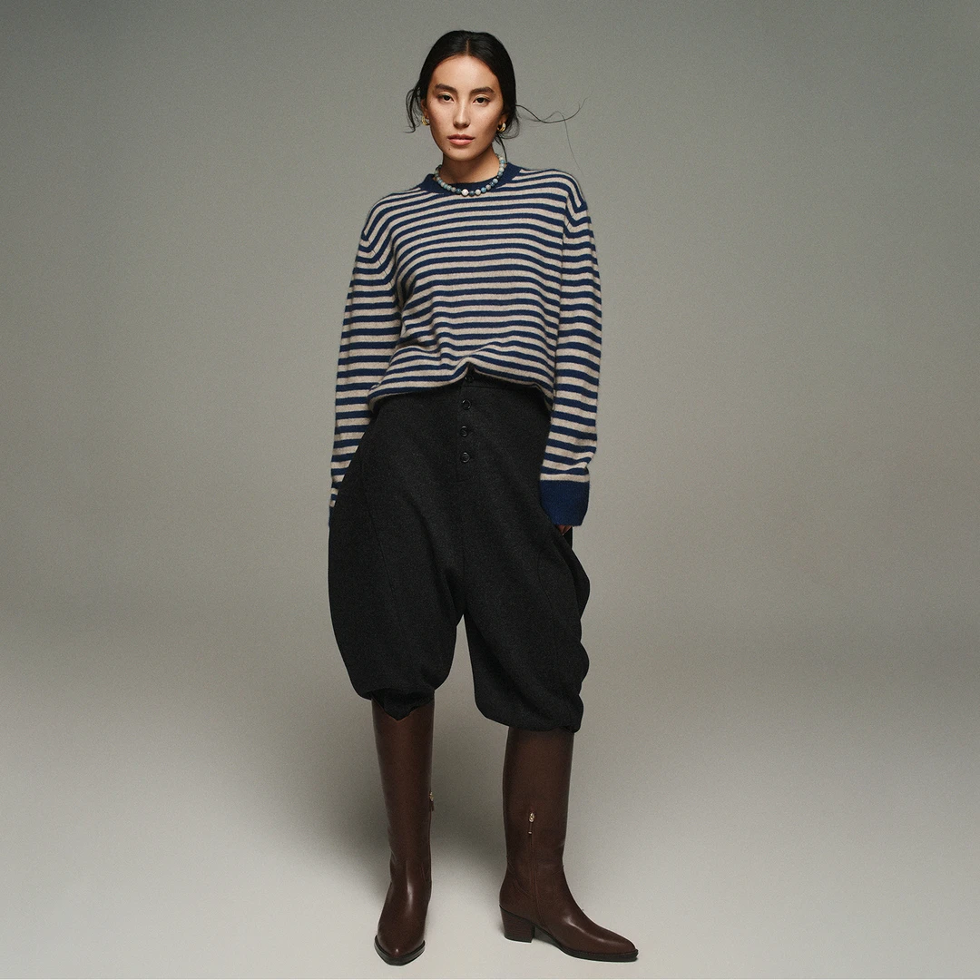 小虫儒雅老钱风 美利奴羊毛混纺 显瘦大廓形休闲裤-T24QKZ132