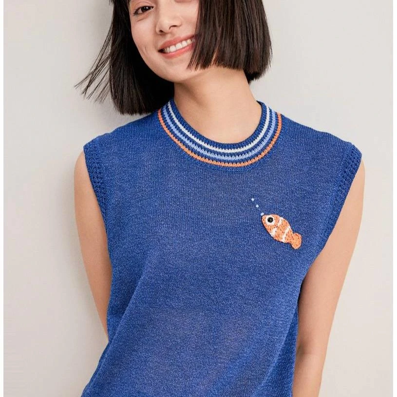 小虫莼手钩小丑鱼艺术感胸标 环葆和纸纱合体背心-T24XMD001