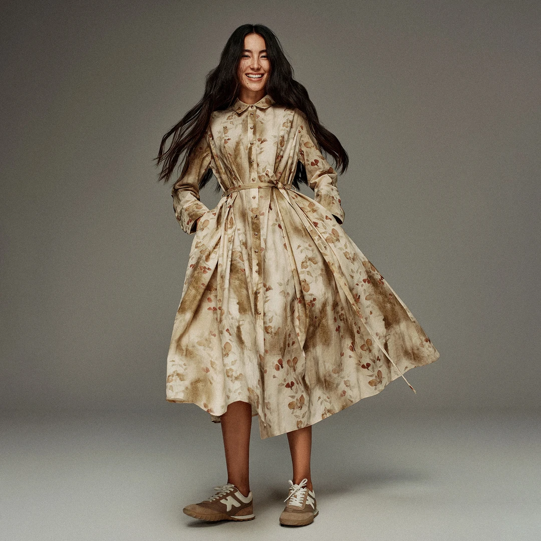 小虫【梵花】非遗植物染穿搭拓印经典翻领衬衫连衣裙-T24QLY095