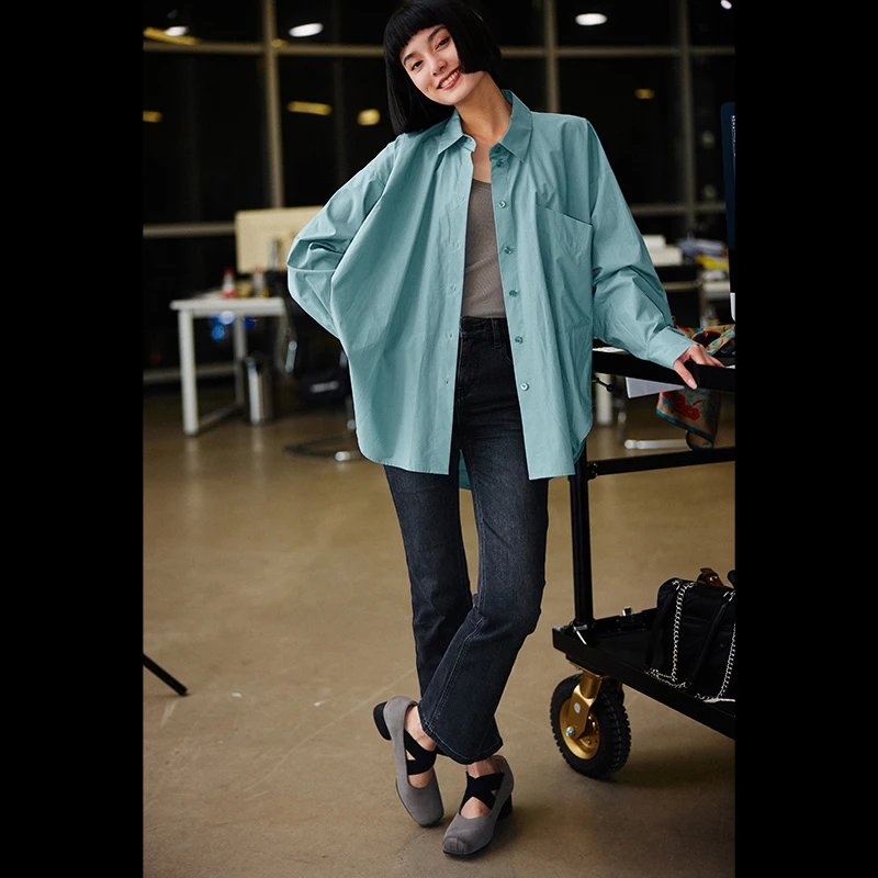 小虫进口环保有机棉温润舒适不规则俏皮小翻领衬衣-TE3XCS030