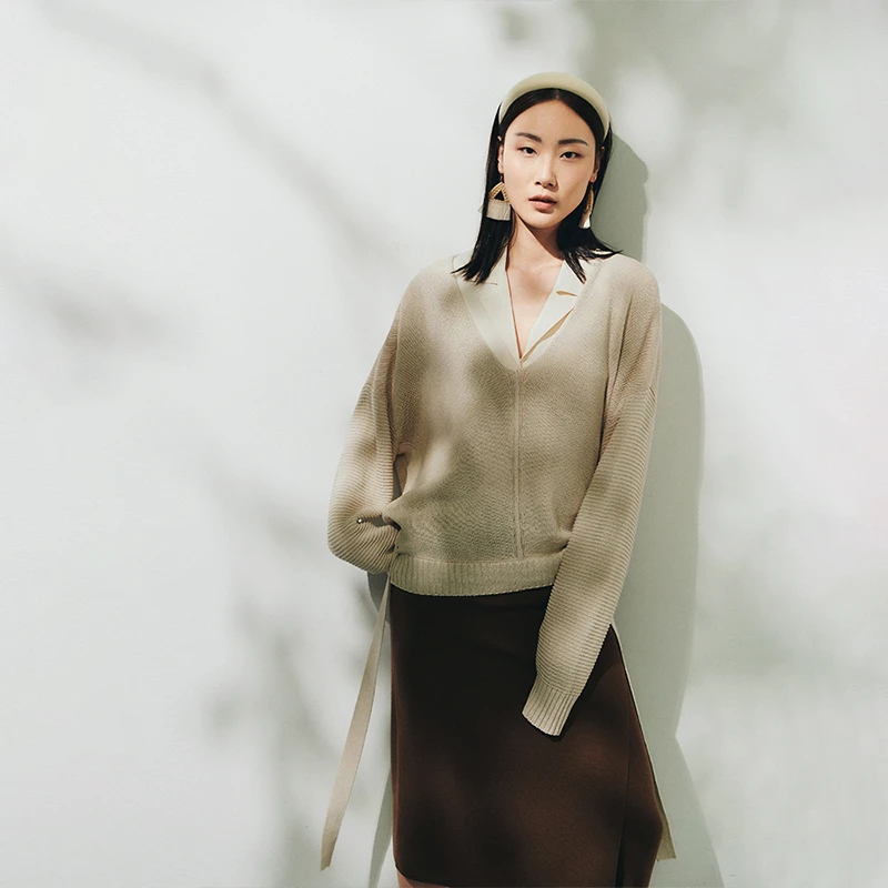 小虫日本进口环葆和纸纱两面穿V领拉链针织开衫-TE2CMZ075