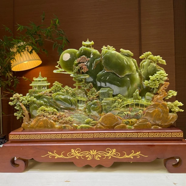 天然玉石山水摆件中式客厅玄关酒柜办公室装饰新居摆设工艺品礼品