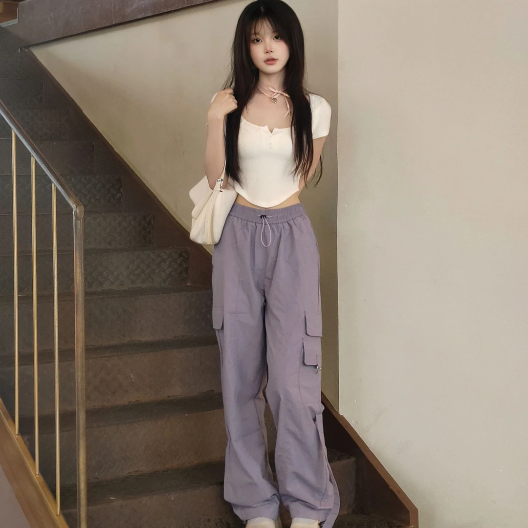 NAIXIANG GOOSE夏季女款工装速干裤纯色冰丝户外运动长裤