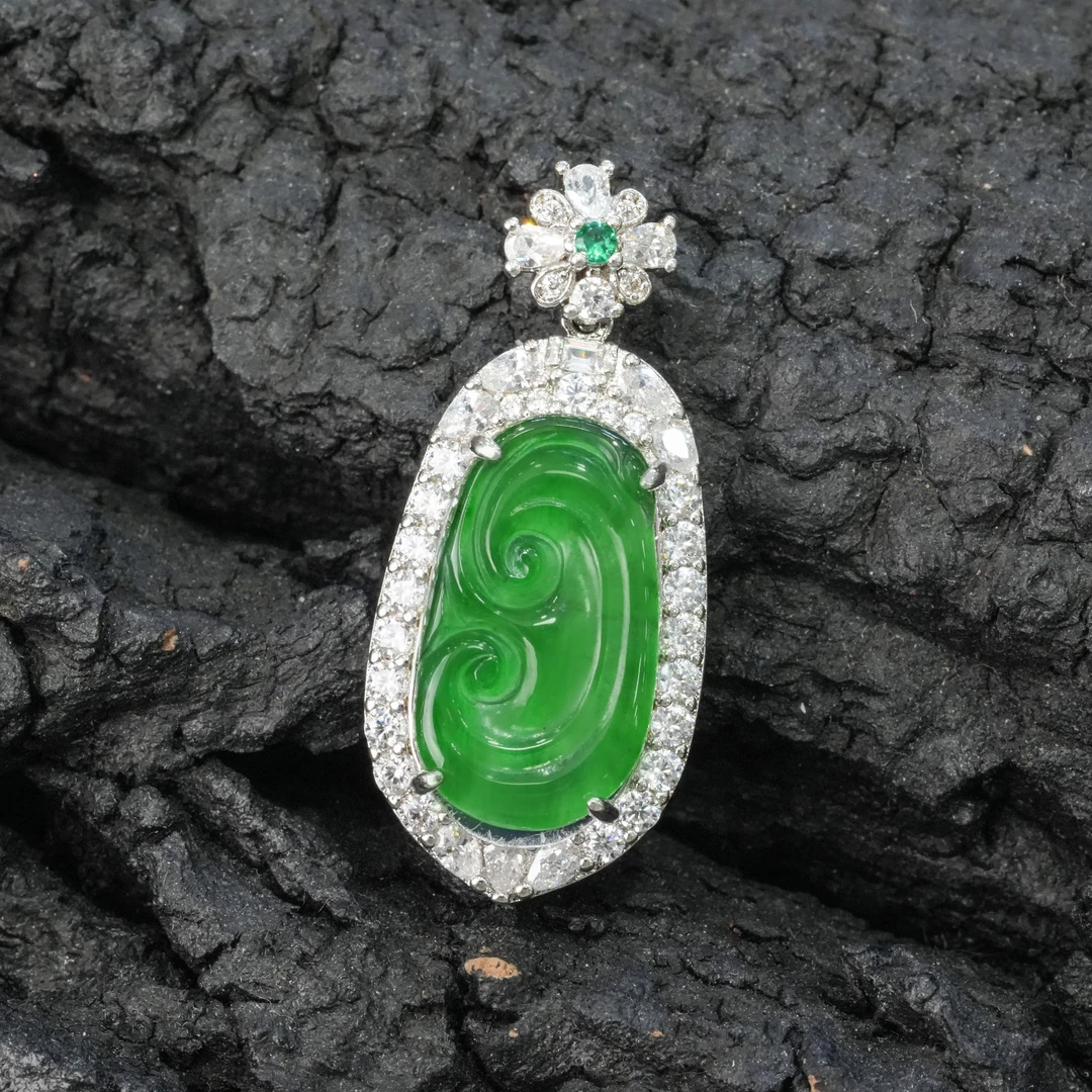 天然A货翡翠如意吊坠双盖吊坠多样性发不含链2时尚气质百搭豪镶款