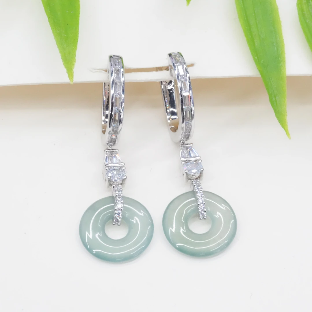 天然A货翡翠平安扣耳饰多样性发时尚气质精致百搭豪镶设计