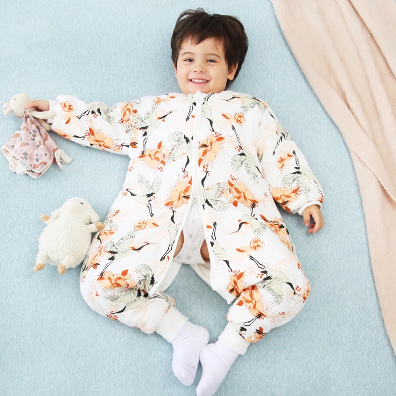 婴儿哈衣睡袋秋冬宝宝分腿防踢被春秋加厚保暖国潮风