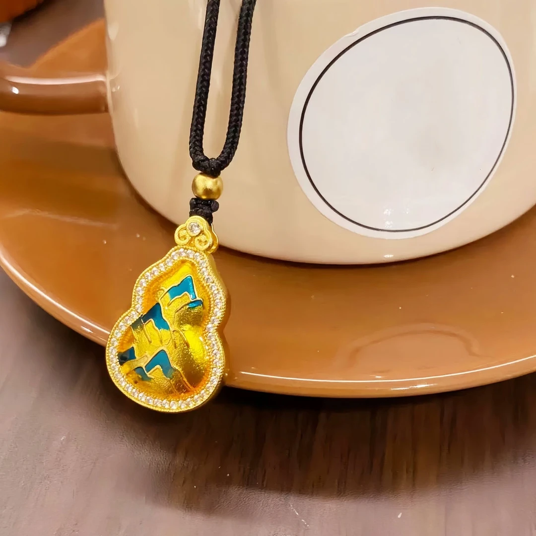 铜合金项链 古法千里江山葫芦吊坠珐琅彩葫芦项链