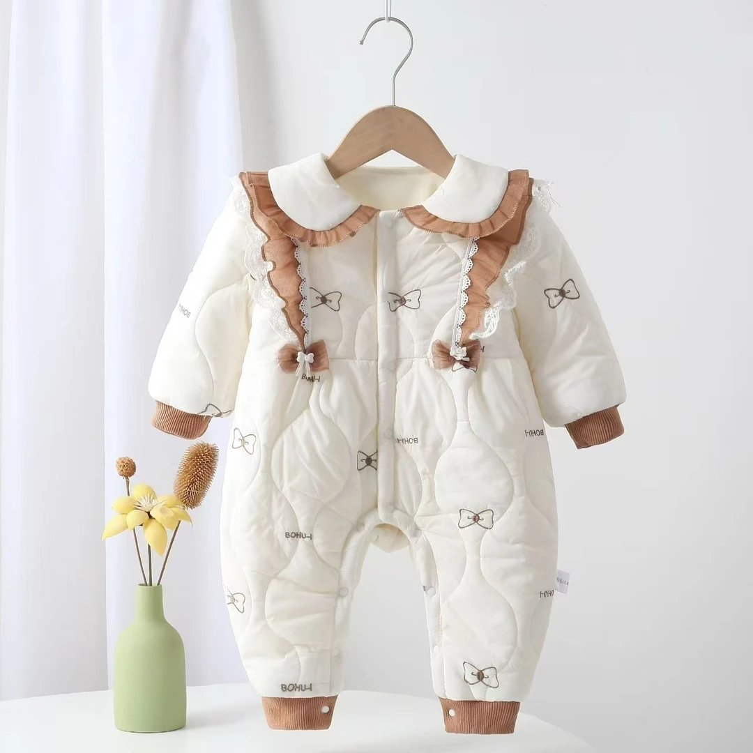 婴儿衣服冬装新生儿女宝宝连体衣百天加绒夹棉外出哈衣秋冬款棉服