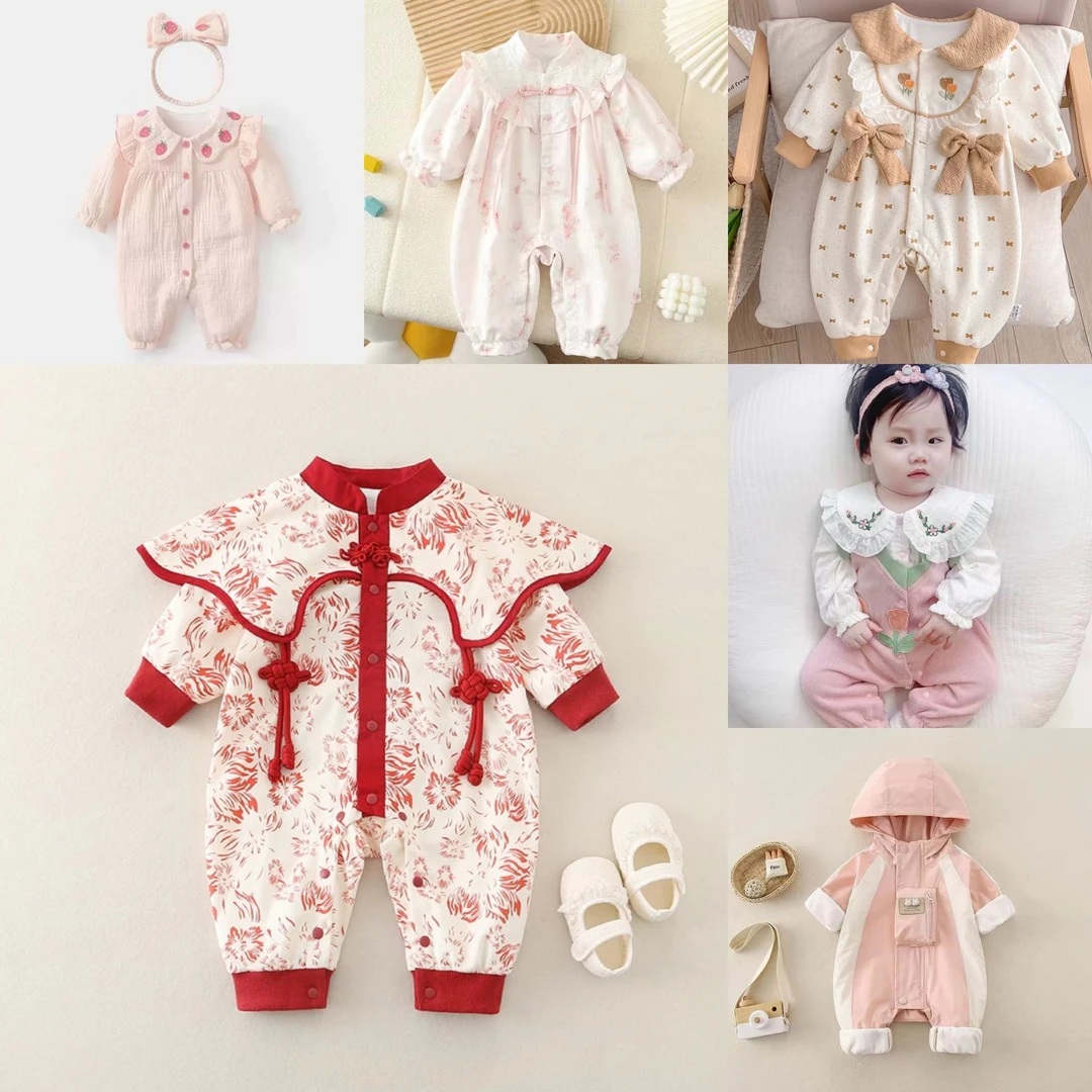 501-530组合秋冬装婴儿连体衣加绒女宝宝哈衣新生儿外出服