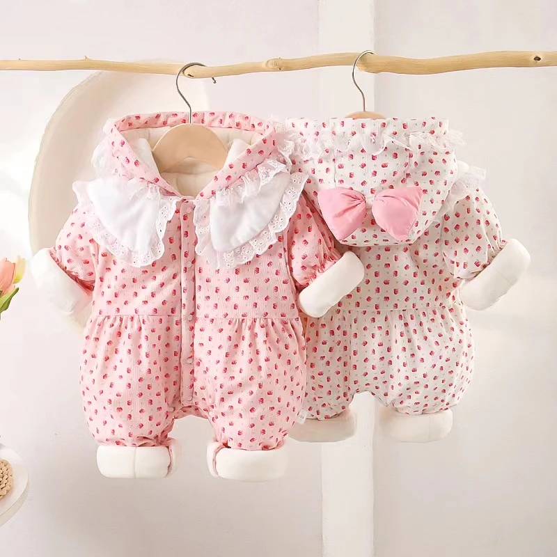 婴儿衣服冬装加绒棉服女宝宝洋气公主外出服新生儿加厚冬季连体衣