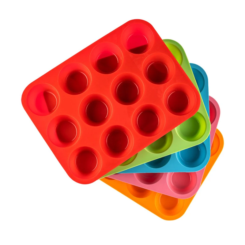 12孔圆形硅胶蛋糕模硅胶烤盘马芬蛋糕模 果冻布丁模蛋挞