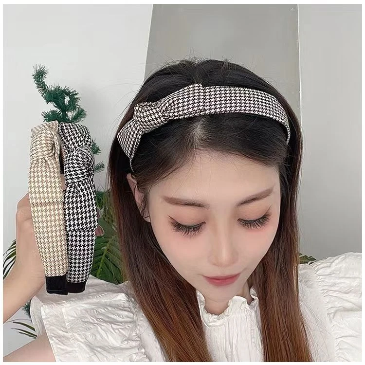 婉之恋 非金属发饰 布艺发箍蝴蝶结千鸟格头箍百搭气质防滑压发圈