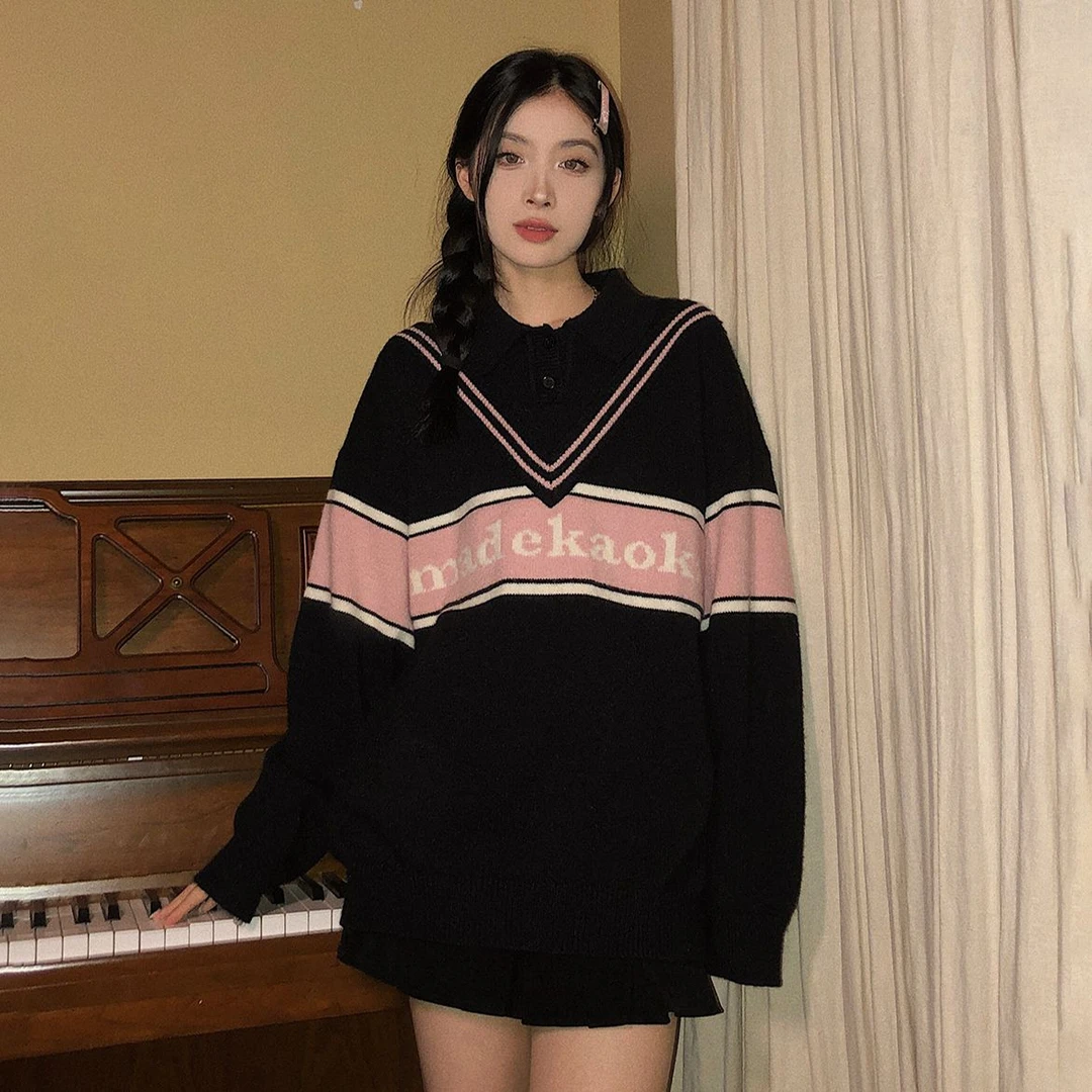 吵吵家毛衣polo领套头软糯慵懒风33472