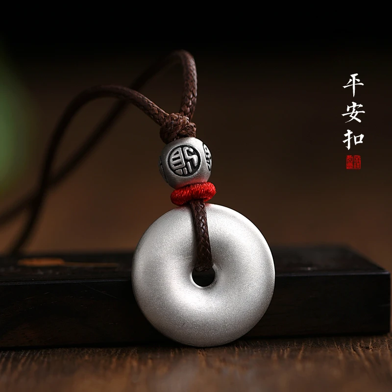 罗泰老银匠 吊坠足银 999纯银实心平安扣吊坠男女款情侣项链挂坠