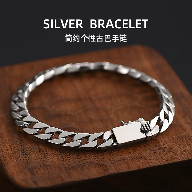 罗泰老银匠 925银手链 时尚古巴手链男士款欧美痞帅高级感手饰品