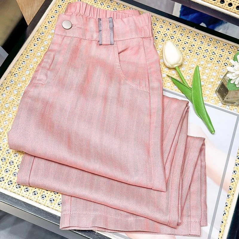 天丝亚麻阔腿裤女夏季薄款2025新款高腰垂感休闲防晒棉麻直筒长裤
