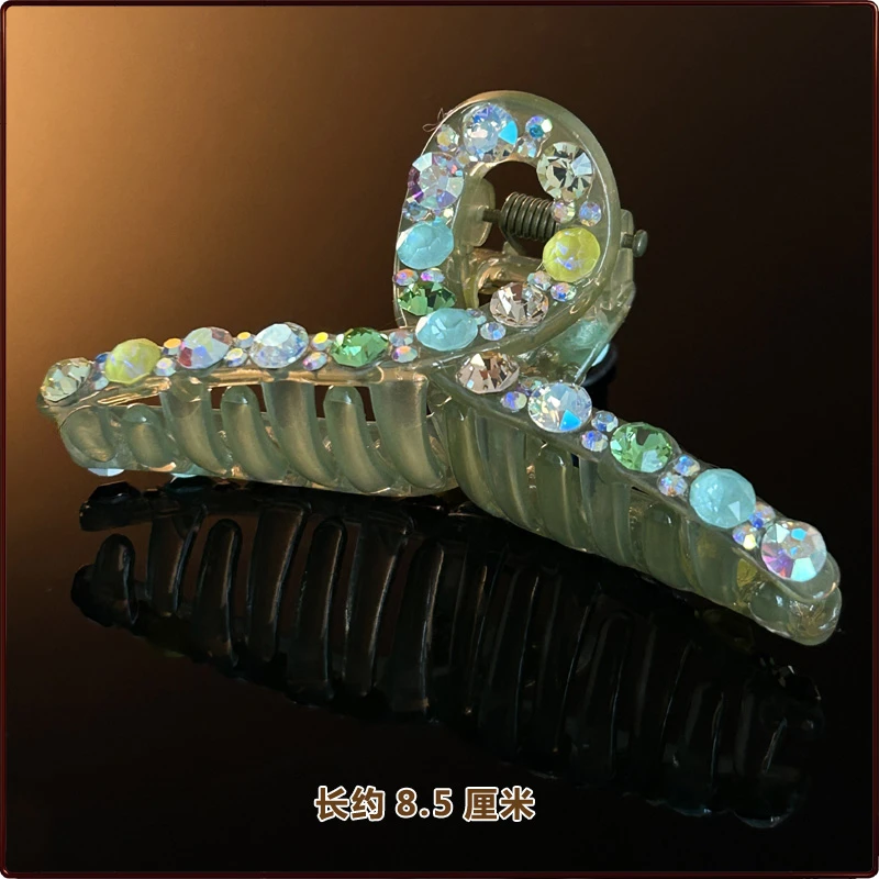 一饰达-6825轻奢星河系列-满钻仙女抓夹绿色发夹时尚优雅大抓夹