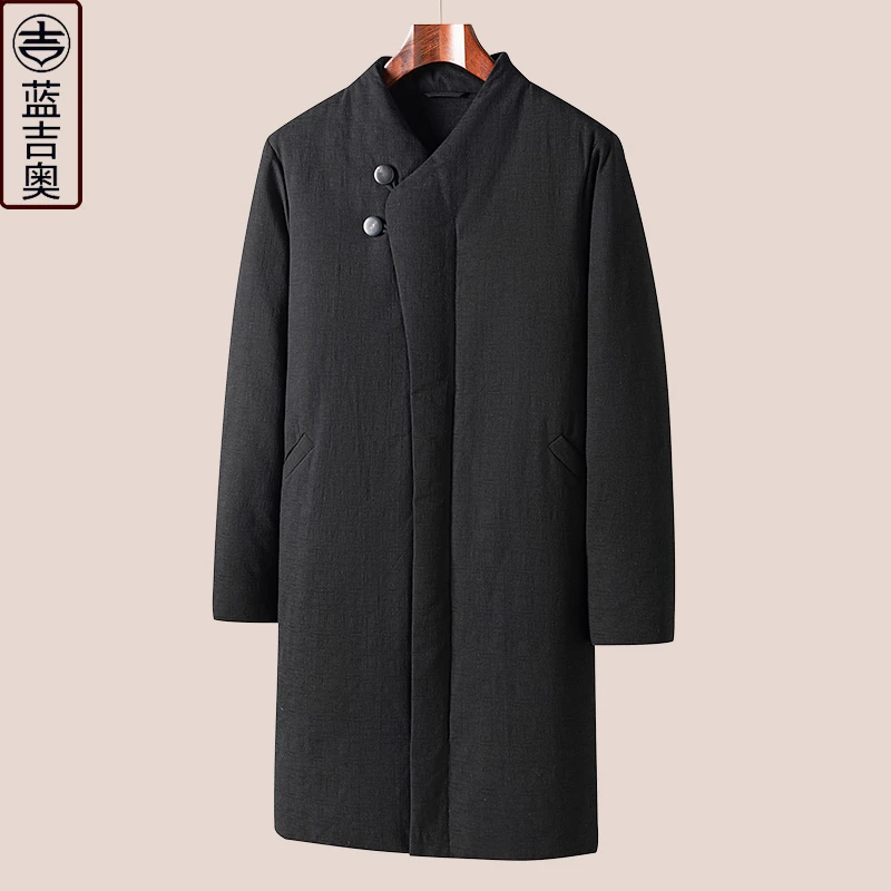 中青年男士冬季中长款棉麻羽绒服中式男装汉服居士禅服中国风外套