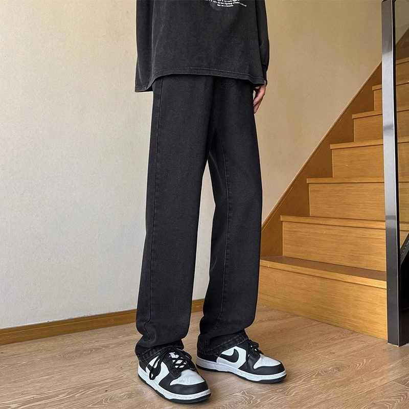 黑色牛仔裤男款美式潮牌高街直筒长裤夏季薄款宽松休闲阔腿裤子男