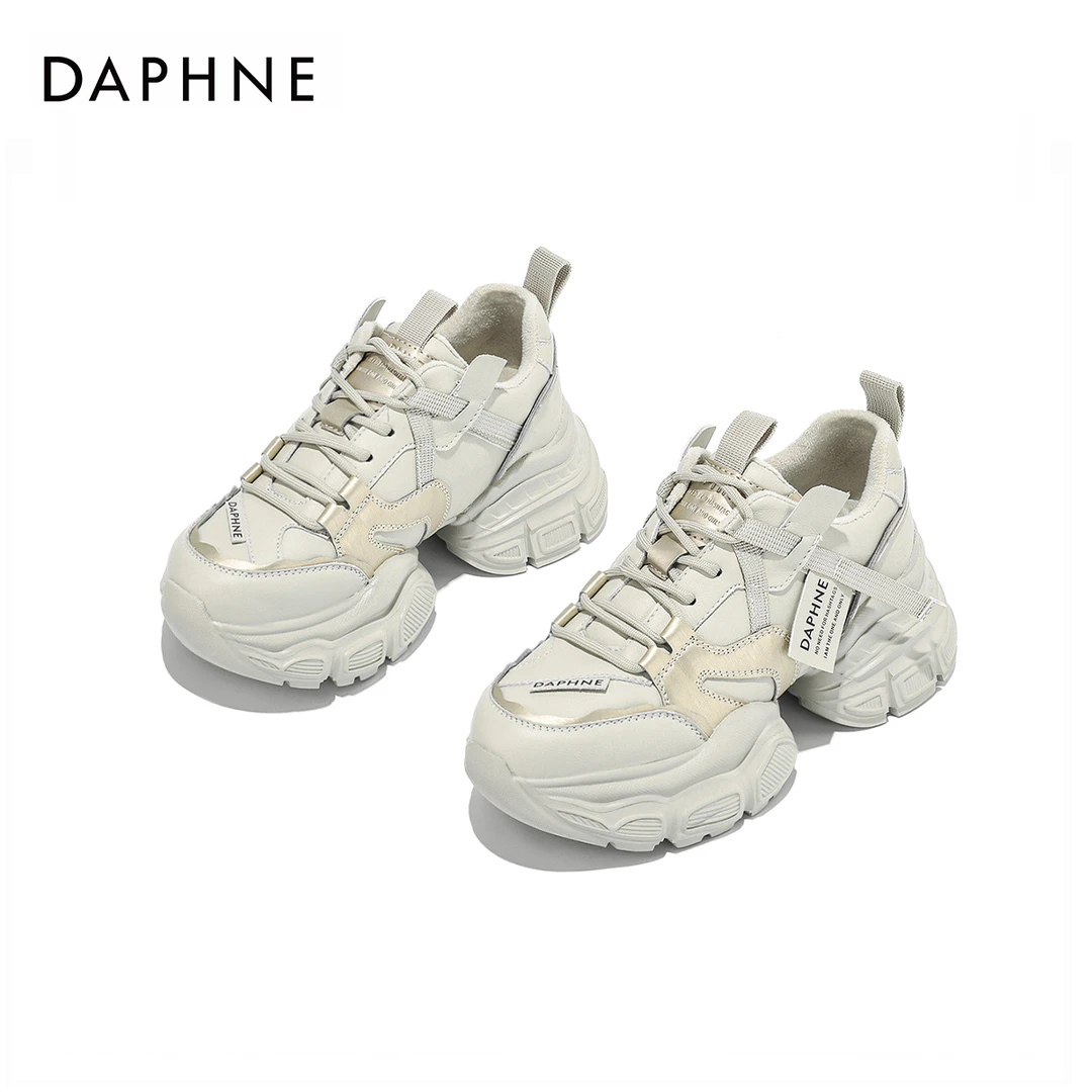 Daphne/达芙妮秋冬新款时尚休闲鞋女黑色厚底复古经典百搭系带鞋