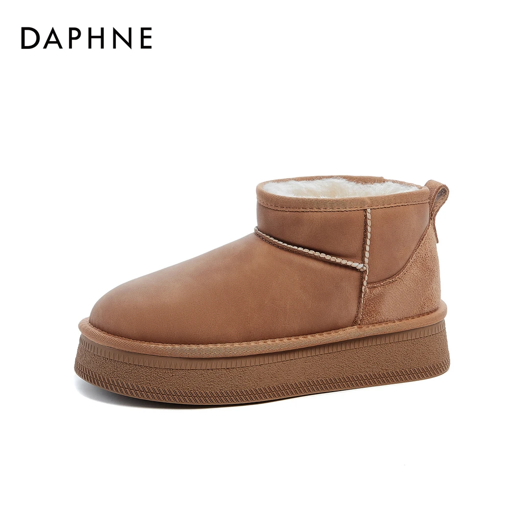 Daphne/达芙妮加绒雪地靴新款时尚百搭高帮厚底潮流保暖短靴