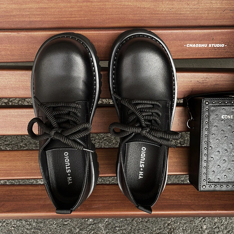 26605厚底增高德比男鞋复古英伦高级感大头鞋休闲百搭黑色韩版