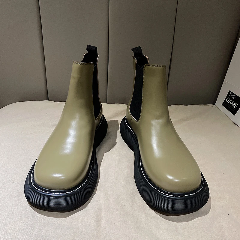 6218男鞋马丁靴男发型师厚底增高英伦切尔西靴潮牌高帮工装皮靴男