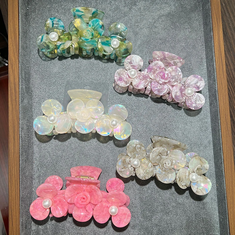 【MY】12009三朵花韩版INS风女鲨鱼抓花花花醋酸抓夹炫彩优雅