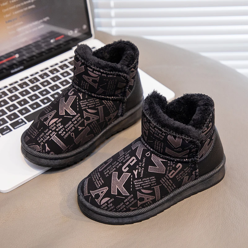 儿童冬季新款雪地靴女孩防水一体皮毛保暖靴子宝宝中大童加绒棉鞋