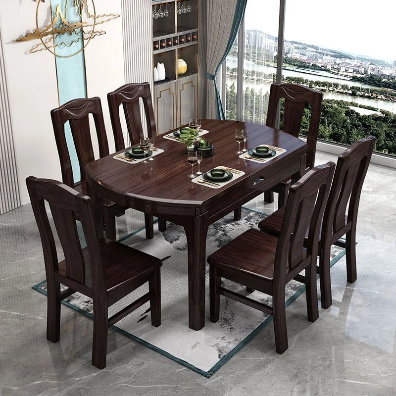 2024紫金檀木全实木餐桌椅组合方圆两用高档餐厅家用可折叠饭桌子