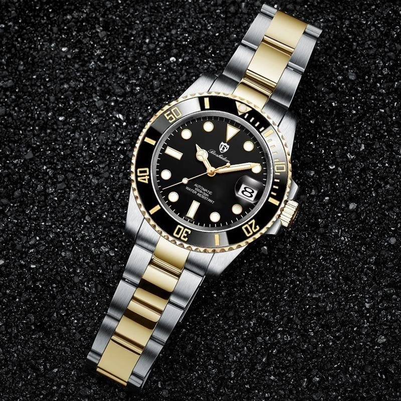 正品全自动间金潜水日历夜光商务休闲精钢防水手表男士9113G