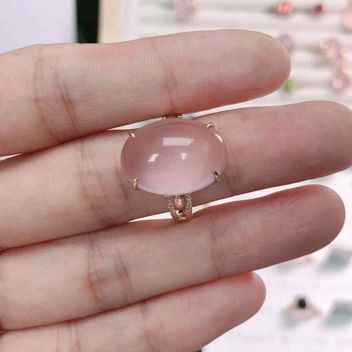 芙蓉石戒指18K金镶嵌戒指