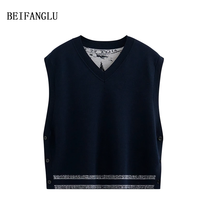 北方鹿 重工秀场穿搭！精纺羊毛2024气质V领提花无袖针织马甲2466