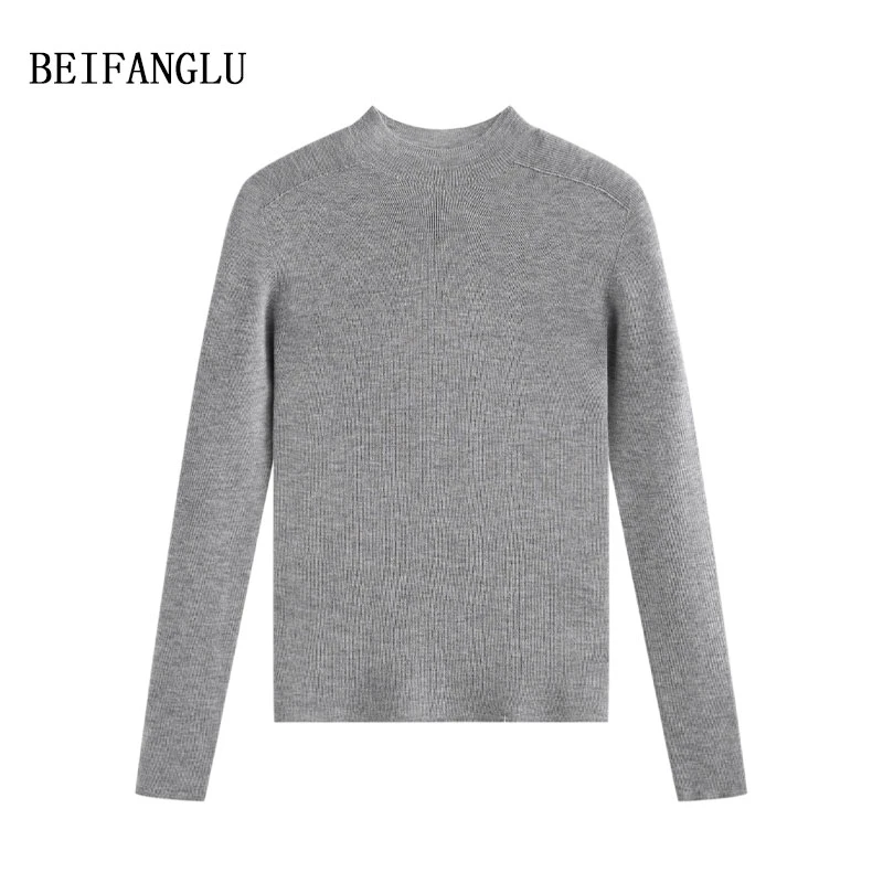 北方鹿【无缝一体精纺羊绒羊毛】秋冬气质半高领修身针织打底衫5256