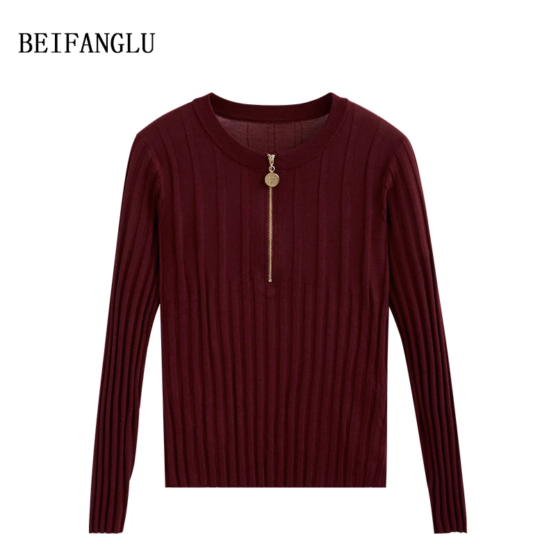 【北方鹿】精纺细支羊毛 新品气质竖坑条显瘦薄款针织长袖女2637