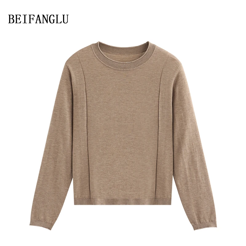 北方鹿 天丝羊绒暖肤衣！2024秋冬简约卷边圆领针织打底衫女1388