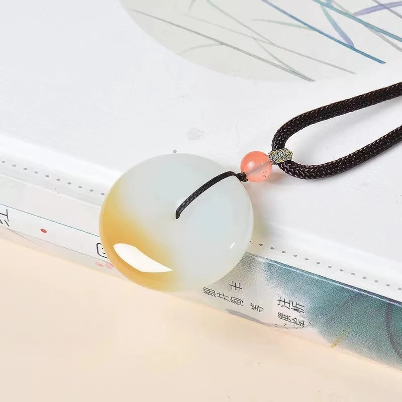 35mm金丝玉一口糖平安扣男女同款项链毛衣链多样性发货