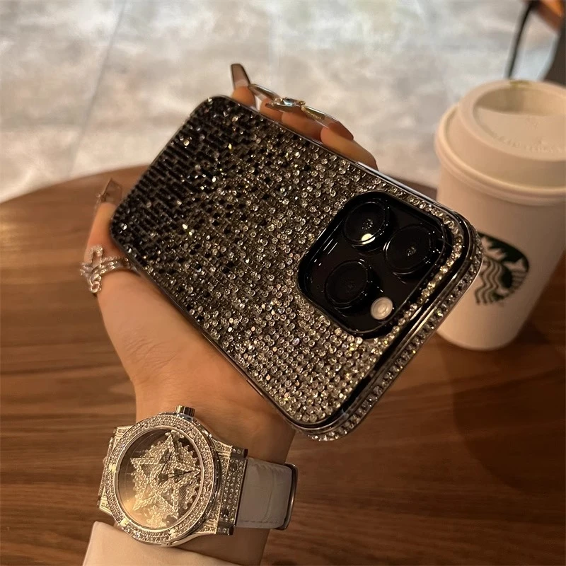 渐变黑满天星水钻适用于苹果16ProMax手机壳15pro全包14p17promax