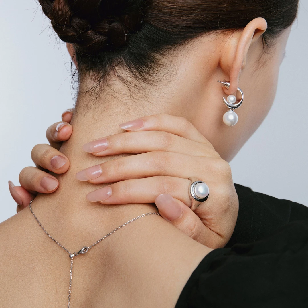 一川月白 925银仿珍珠耳饰 【星月耳环】原创设计法式多戴式银耳环