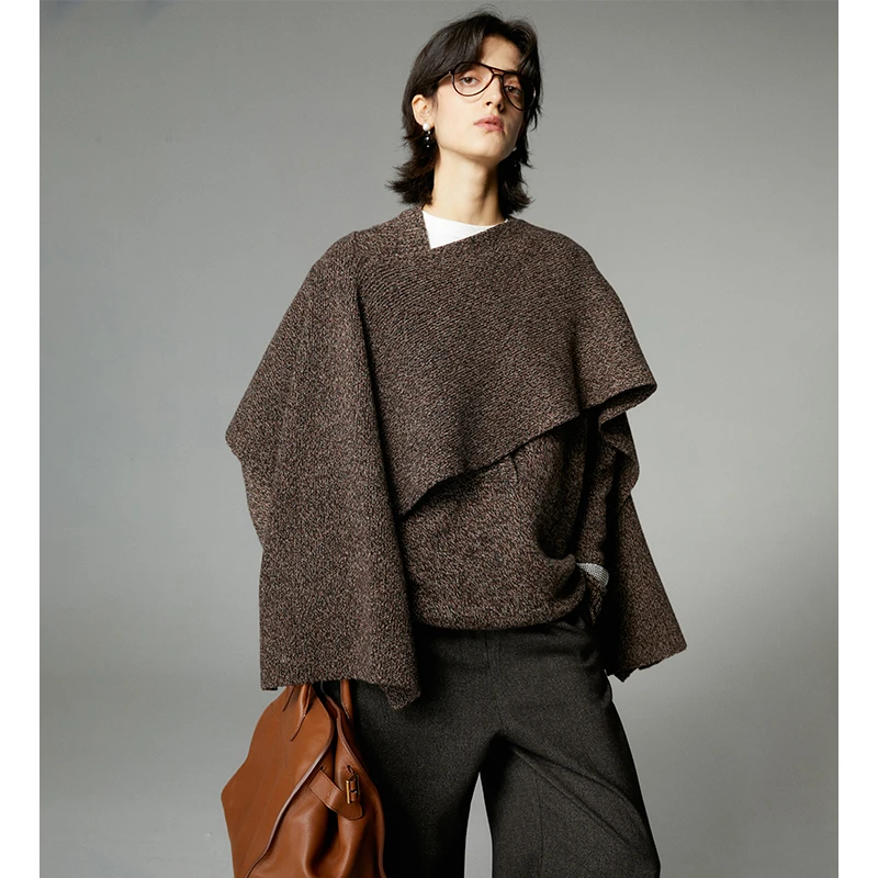 INFFTRU 鼎级蓬松绒面花纱针织衫套头围脖披肩女外搭保暖防寒