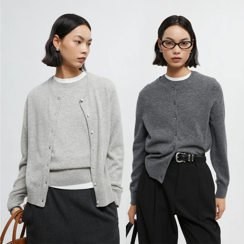 INFFTRU藤校风轻盈肌理感羊毛开衫两件套女 轻薄百搭高级感上衣