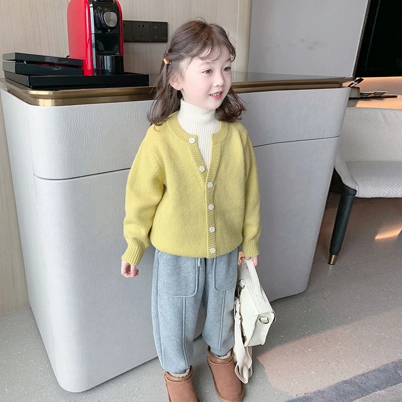 女童秋冬装毛衣新款儿童洋气套头针织衫宝宝高领打底衫假两件上衣