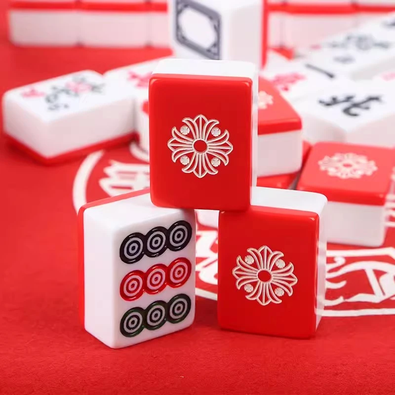 网红家用手搓麻将中国红卡通麻将40/42/44号麻雀大红色定制礼品